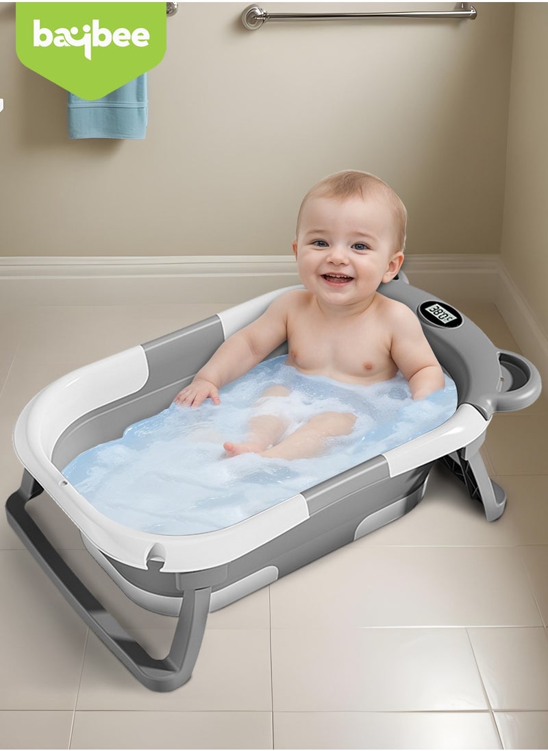 BAYBEE Collapsible Baby Bath Tub for Kids with Temperature Sensing Display Anti Slip Base Drainer Foldable Kids Bathtub for Baby 0 to 3 Years Grey  - Image 2