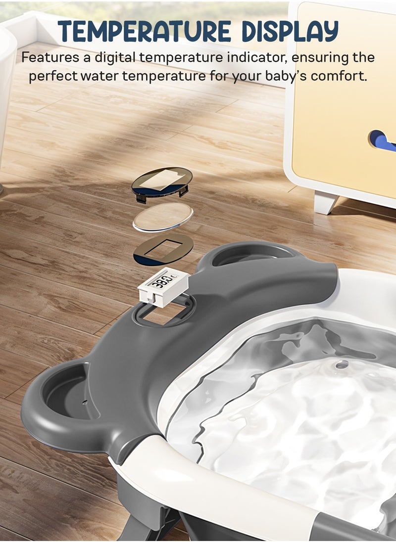 BAYBEE Collapsible Baby Bath Tub for Kids with Temperature Sensing Display Anti Slip Base Drainer Foldable Kids Bathtub for Baby 0 to 3 Years Grey  - Image 5