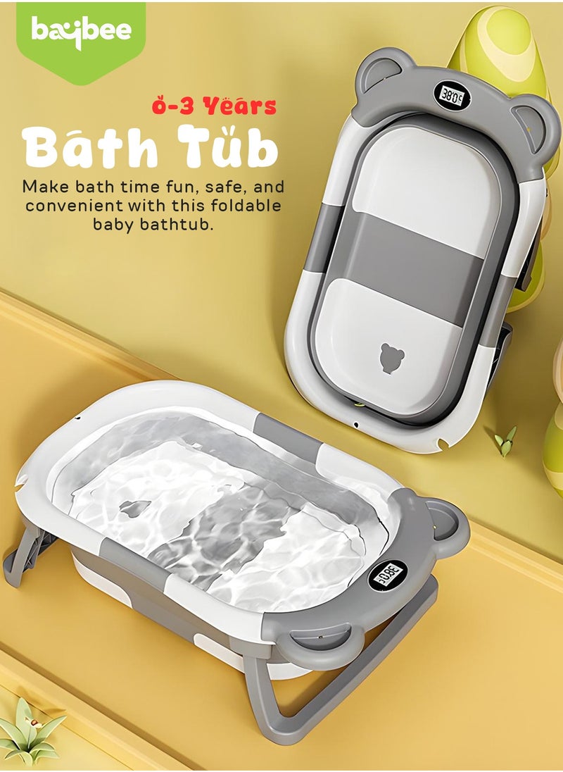 BAYBEE Collapsible Baby Bath Tub for Kids with Temperature Sensing Display Anti Slip Base Drainer Foldable Kids Bathtub for Baby 0 to 3 Years Grey  - Image 3