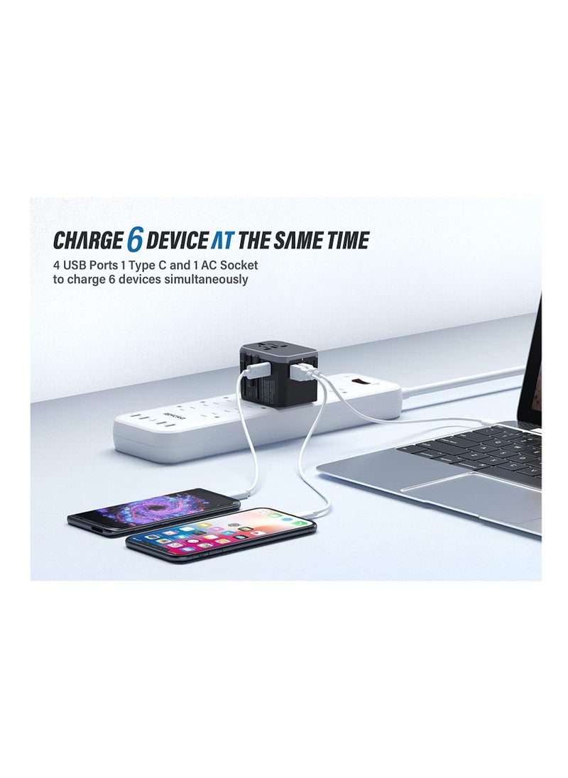 VKL - Universal Travel Adapter One International Wall Charger AC Plug Adaptor with 5.6A Smart Power and 3.0A USB Type-C for USA EU UK AUS - Image 1