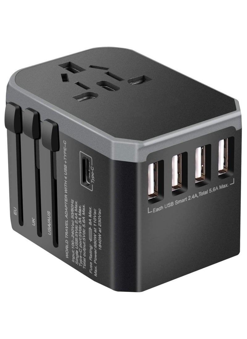 VKL - Universal Travel Adapter One International Wall Charger AC Plug Adaptor with 5.6A Smart Power and 3.0A USB Type-C for USA EU UK AUS - Image 1