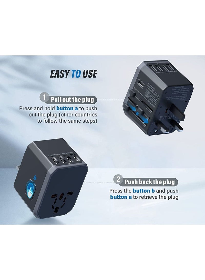 VKL - Universal Travel Adapter One International Wall Charger AC Plug Adaptor with 5.6A Smart Power and 3.0A USB Type-C for USA EU UK AUS - Image 1