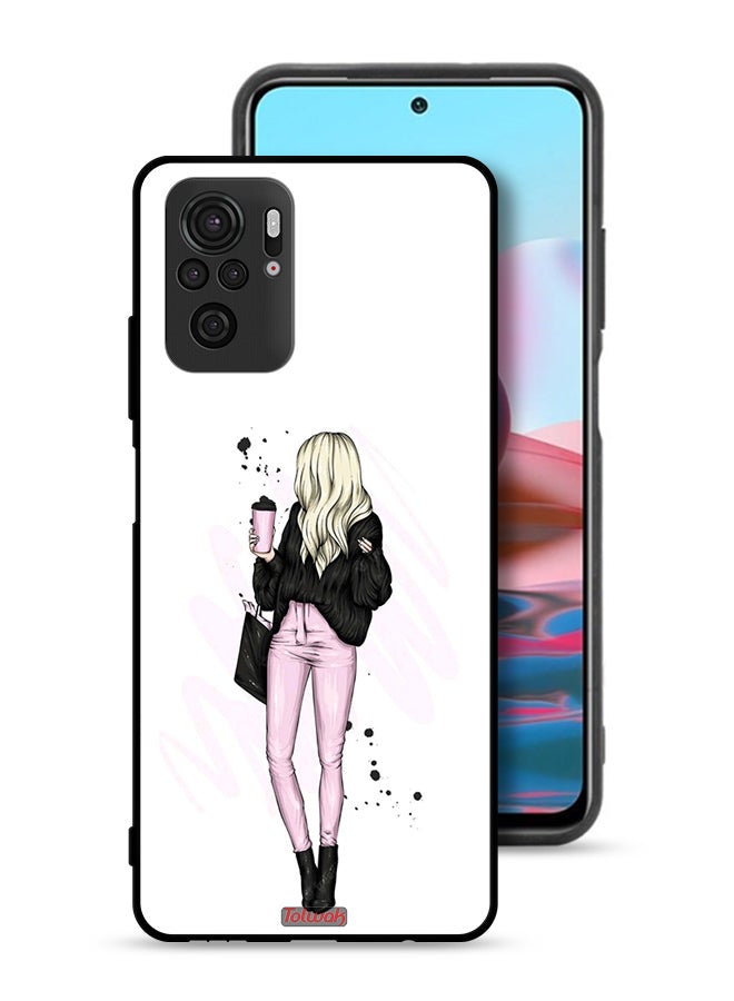 Tolwak Xiaomi Redmi Note 10 4G Protective Case Cover Girl Holding Coffee Cup Art - Image 1