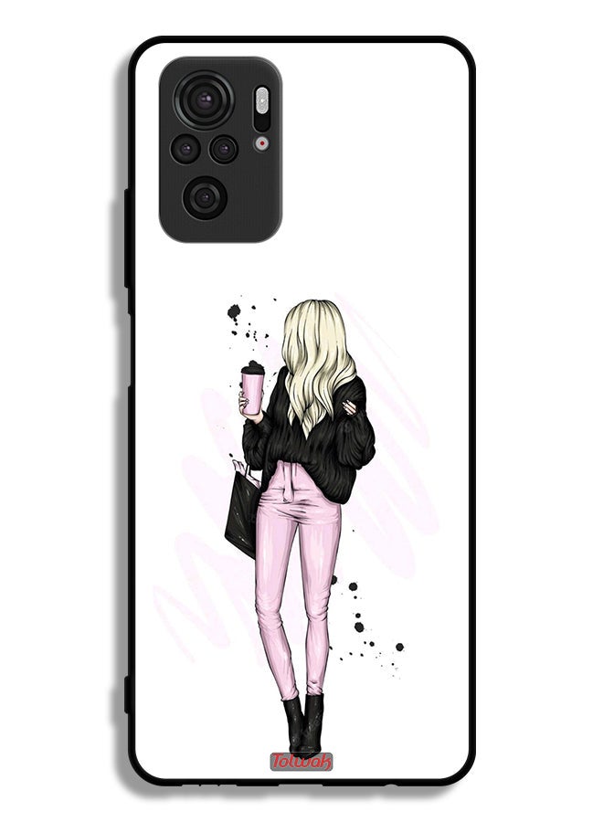 Tolwak Xiaomi Redmi Note 10 4G Protective Case Cover Girl Holding Coffee Cup Art - Image 2