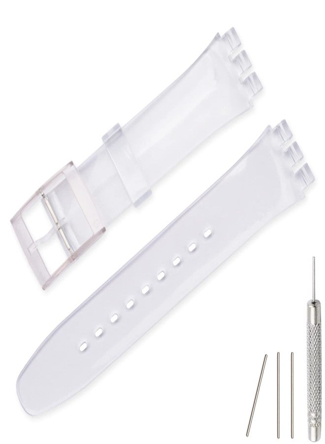 Lijinlan Replacement Silicone Band for Swatch 17mm 19mm 20mm, Waterproof Wristband Watch Strap for Swatch (17mm, Clear) - Image 1