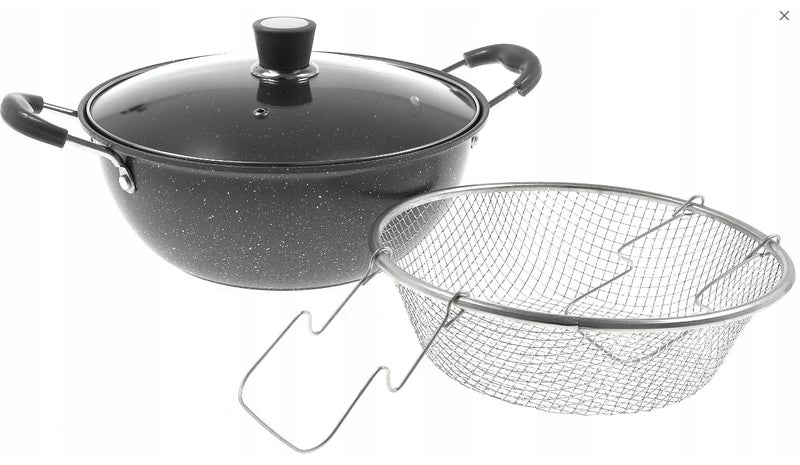 VBM Non Stick Fry Stir Fry Pan with Lid Steamer Fryer Pot Pans with Lid Frying Basket and Steam Rack Nonstick Wok Pan Black Stir Fry Pan 24 cm - Image 5