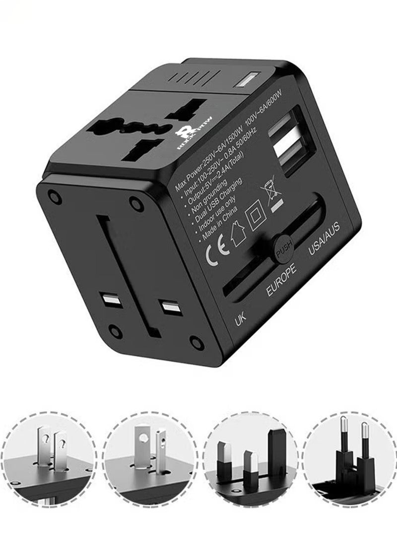 Captaintech Worldwide Universal Travel Adapter Plug Converter Charger Outlet with 2.4A Dual USB-A,1500W Multifunctional International Power Adapter Wall Charger with Child Safety Door,Global AC Outlet - Image 1