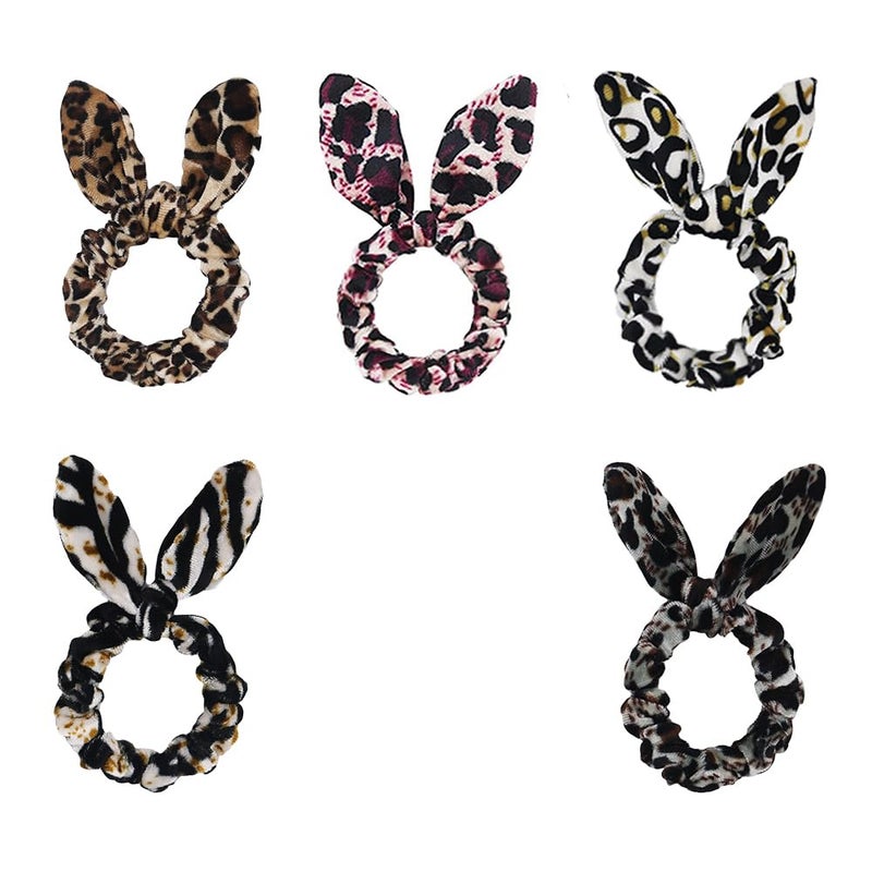 DINPREY Set of 5 Leopard Animal Print Hair Scrunchies Cheetah Scrunchies Elastic Hair Bands Leopard Hair Bow Ponytail Holder for Women 5 PCS Animal Print Chiffon Hair Scrunchies