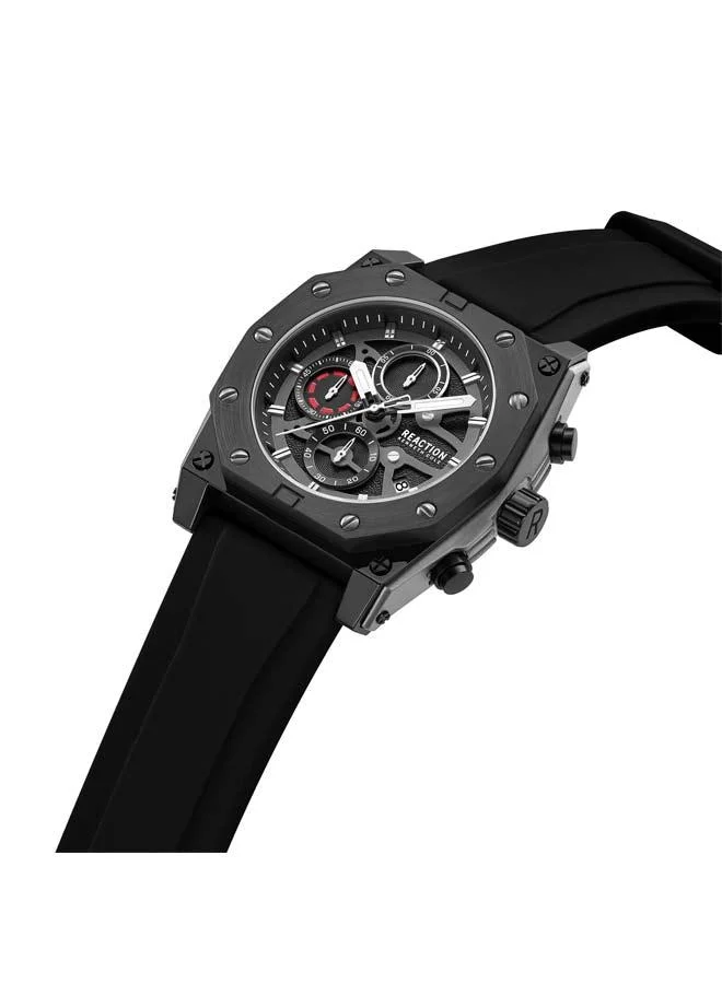 Kenneth Cole Reaction Black Dial Black Silicone Strap Chronograph Watch for Men, 52.4mm