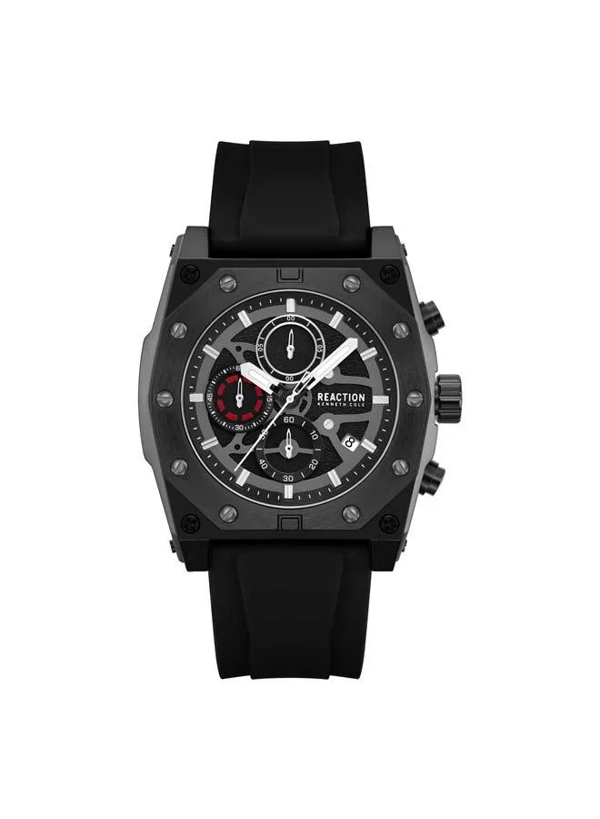 Kenneth Cole Reaction Black Dial Black Silicone Strap Chronograph Watch for Men, 52.4mm