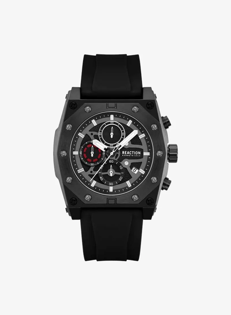 Kenneth Cole Reaction Black Dial Black Silicone Strap Chronograph Watch for Men, 52.4mm