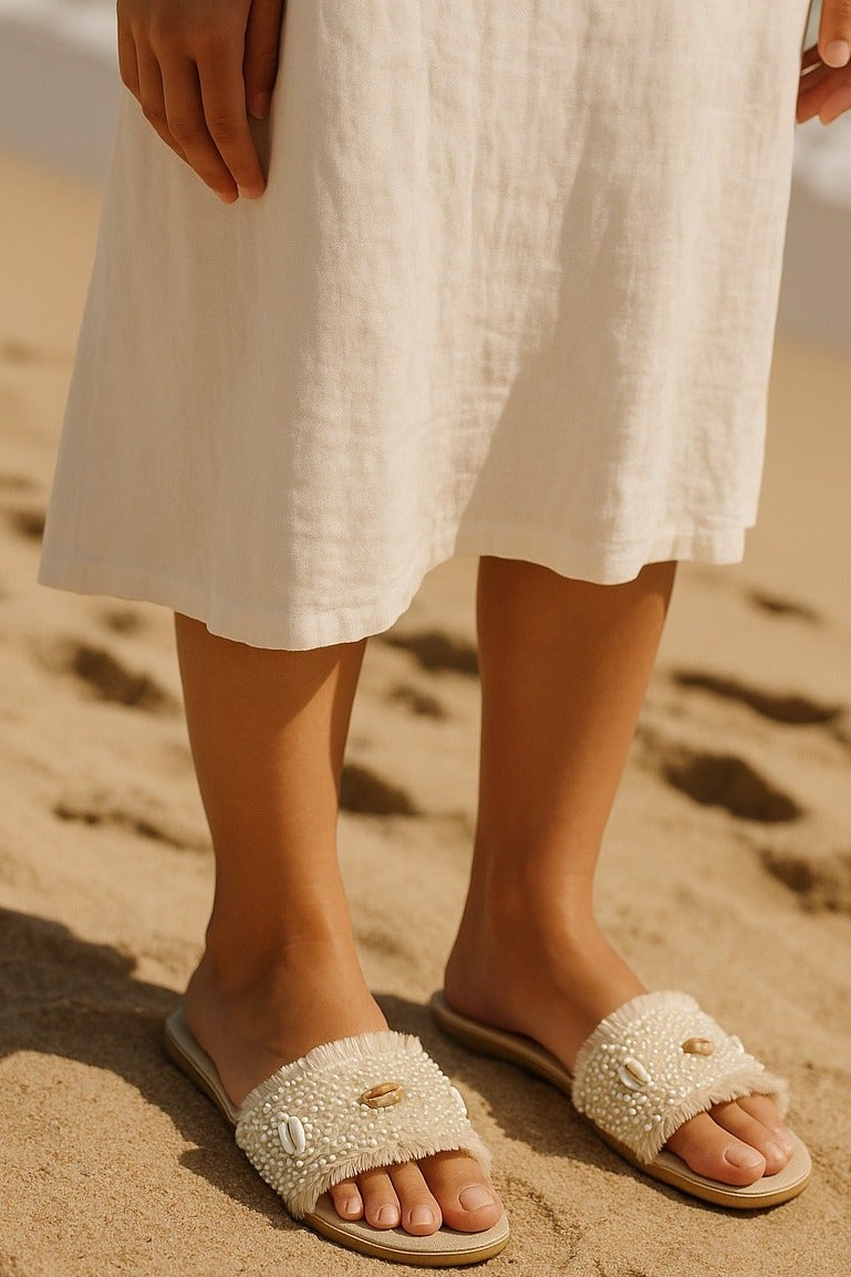 Vbranda A fabric Slipper embroidered at the front with details of the beach atmosphere-SF-68-BEIGE - Image 3
