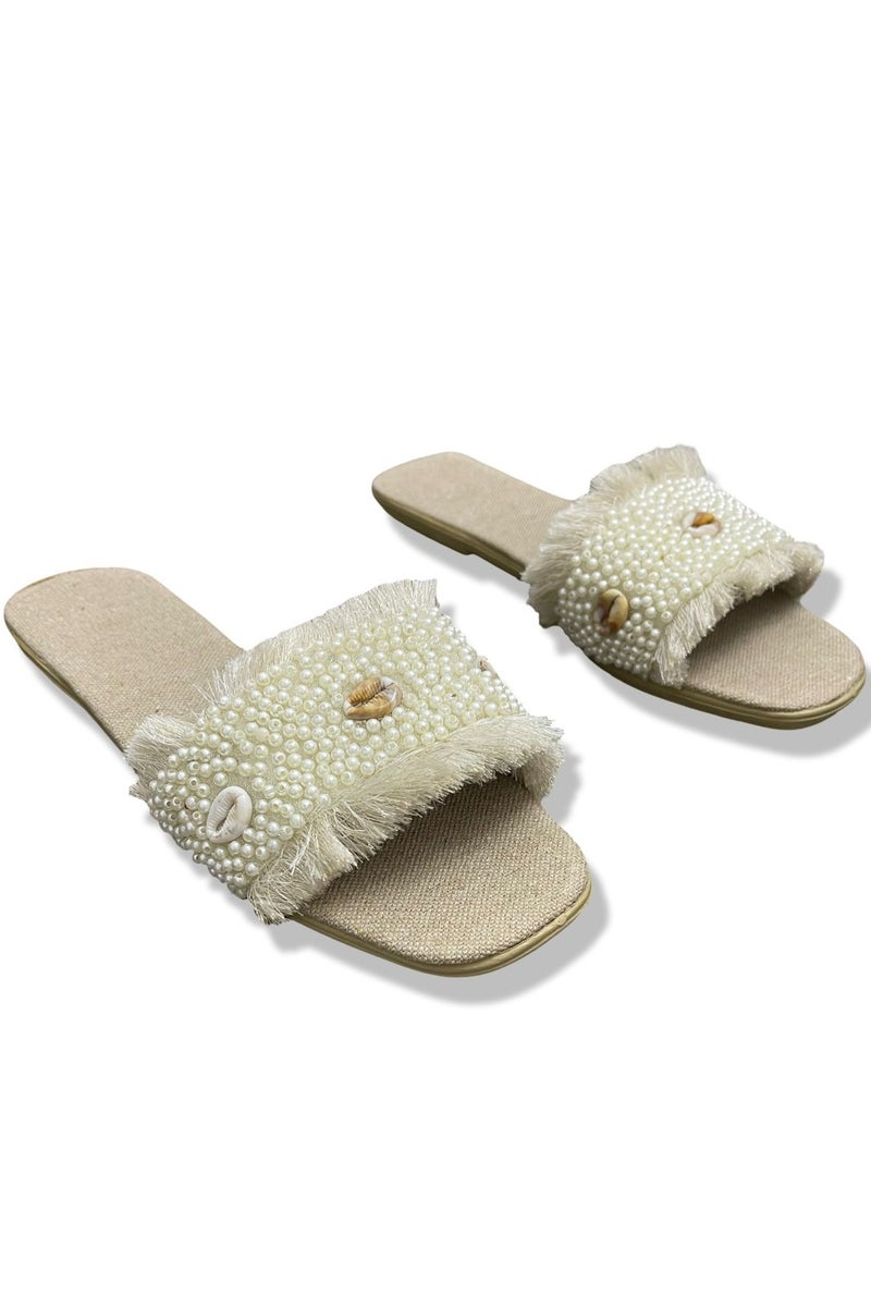 Vbranda A fabric Slipper embroidered at the front with details of the beach atmosphere-SF-68-BEIGE - Image 4