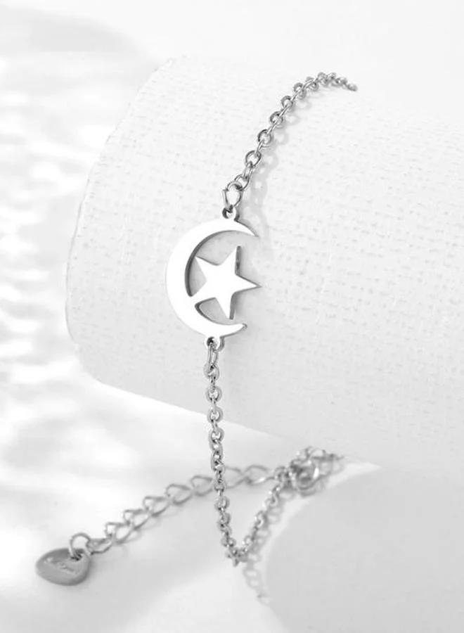Take Two Silver Crescent Moon and Star Bracelet