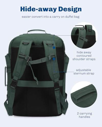 Hynes Eagle Carry on Backpack 38L Large Travel Backpack for Women Flight Approved Weekender Bag Laptop Backpack Men 15 inches Oliver Green - Image 4