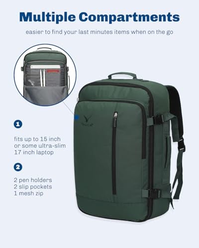Hynes Eagle Carry on Backpack 38L Large Travel Backpack for Women Flight Approved Weekender Bag Laptop Backpack Men 15 inches Oliver Green - Image 2