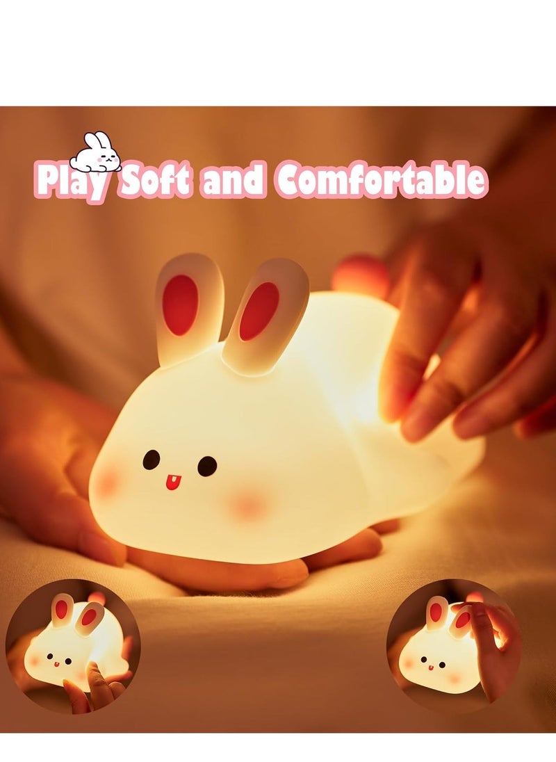 ELTRAZONE Big Face Rabbit Night Light for Kids – Cute Bunny Lamp, Rechargeable Silicone Rabbit LED Light, Kawaii Baby Night Light, Soft Glow for Kids' Rooms, Perfect Gift for Girls & Nursery Decor - Image 1