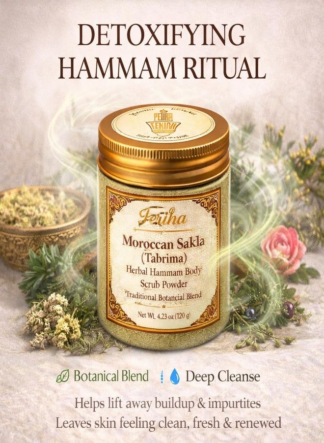 FERIHA Moroccan Sakla Tabrima Body Scrub Powder – Traditional Hammam Herbal Detox for Deep Cleansing & Exfoliation | 4.23 oz - Image 2