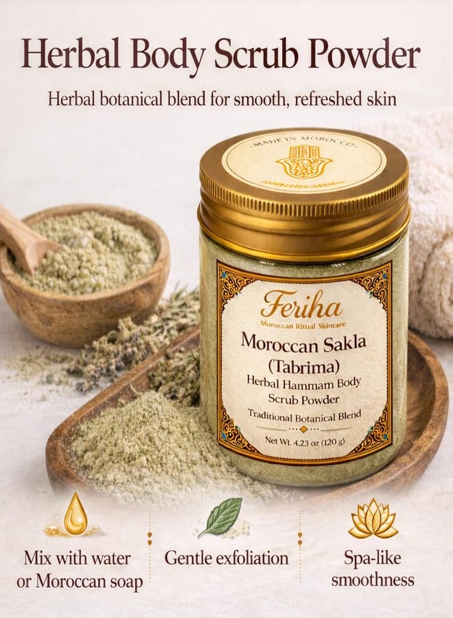 FERIHA Moroccan Sakla Tabrima Body Scrub Powder – Traditional Hammam Herbal Detox for Deep Cleansing & Exfoliation | 4.23 oz - Image 4