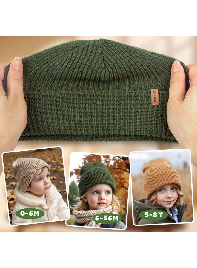 Bebila Baby Beanie Toddler Infant Winter Hats Knit Warm Caps for Boys Girls, Camel+green+khaki, 6-36 Months - Image 4