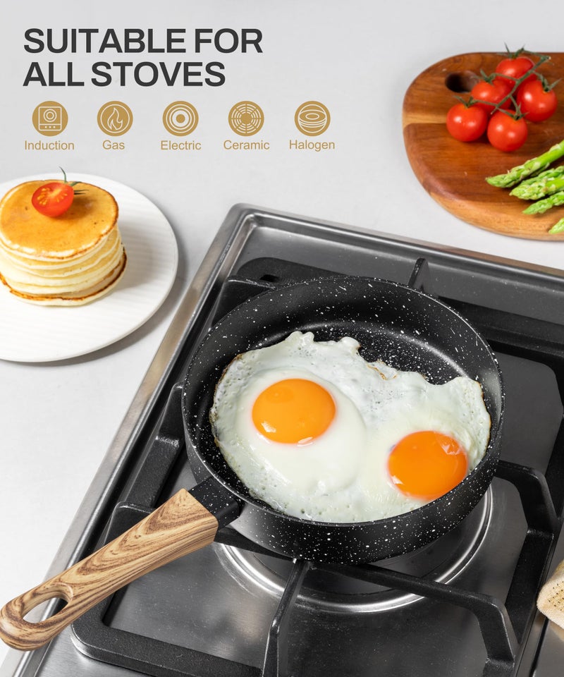MICHELANGELO Small Frying Pan Nonstick - 6 Inch Single Egg Frying Pan, Mini Skillet with Stay-Cool Handle, Non-Toxic Omelette Pan, Black - Image 3