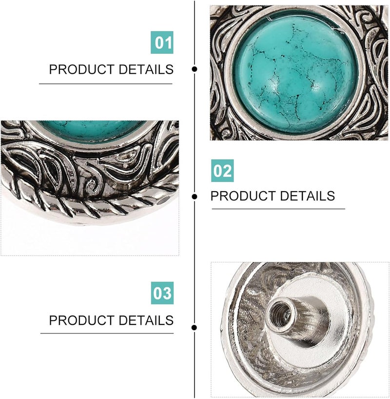 Zerodeko 5pcs DIY Leather Bag Buttons Snap Fasteners, 20mm Turquoise Style Decorative Button Set for Handcrafted Wallets and Leather Accessories - Image 3