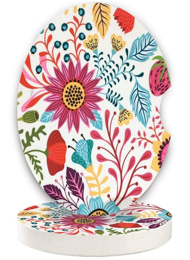 LogHog Sunflower Small 2.56" Absorbent Auto Coasters 2 Pack, Ceramic Car Accessories, Absorb Spills to Keep Cupholders Clean - Image 1
