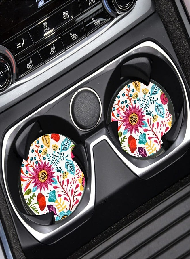 LogHog Sunflower Small 2.56" Absorbent Auto Coasters 2 Pack, Ceramic Car Accessories, Absorb Spills to Keep Cupholders Clean - Image 2