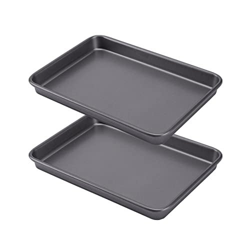 HYTK 2 Small Baking Sheet 10 x 71 Inch Inner 925 X 63 Mini Cookie Tray Toaster Oven 18 Sheet Pan Nonstick Thicken Heavy Carbon Steel No Warp Non Toxic Magnetic Bakeware