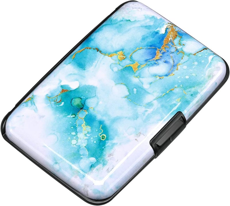 ELFISH Mini RFID Aluminum Wallet Credit Cards Holder Business Card Case Metal ID Case for Men Women (Green Marble) - Image 1