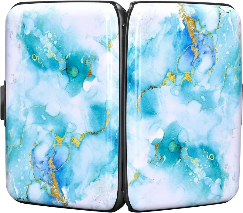 ELFISH Mini RFID Aluminum Wallet Credit Cards Holder Business Card Case Metal ID Case for Men Women (Green Marble) - Image 3