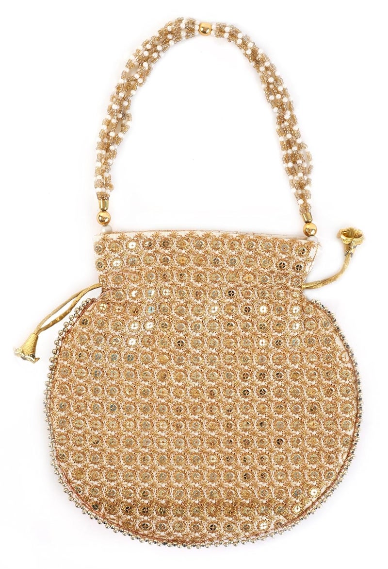SUMERA WARQ Potli Bag Golden work wedding potli for ladies Gift for women handbags traditional Indian Wristlet with Drawstring Ethnic Embroidery Fashion Potli. - Image 3