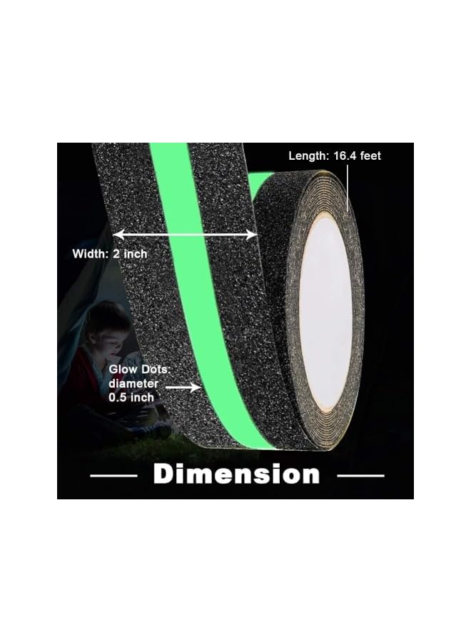 PROMASS Anti Slip Grip Tape, Non-slip Traction Tapes with Glow in the Dark Reduce the Risk of Slipping for Indoor or Outdoor Stair Tread Step and Other Slippery Surfaces - Keeps You Safe, 2 Inch x 16.4 Foot  - Image 2