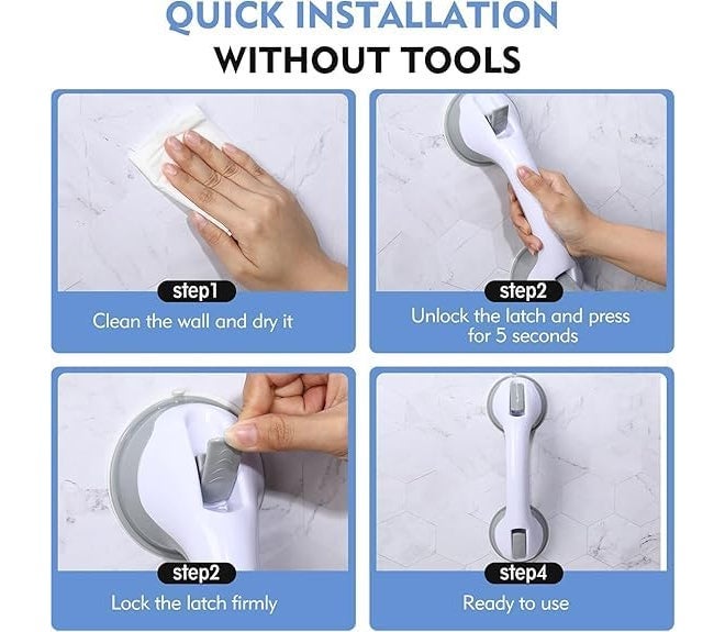 AESTROKE Bathroom Safety Grip Handle, Suction Cup Shower Support Bar, Tool-Free Installation, White - Image 2