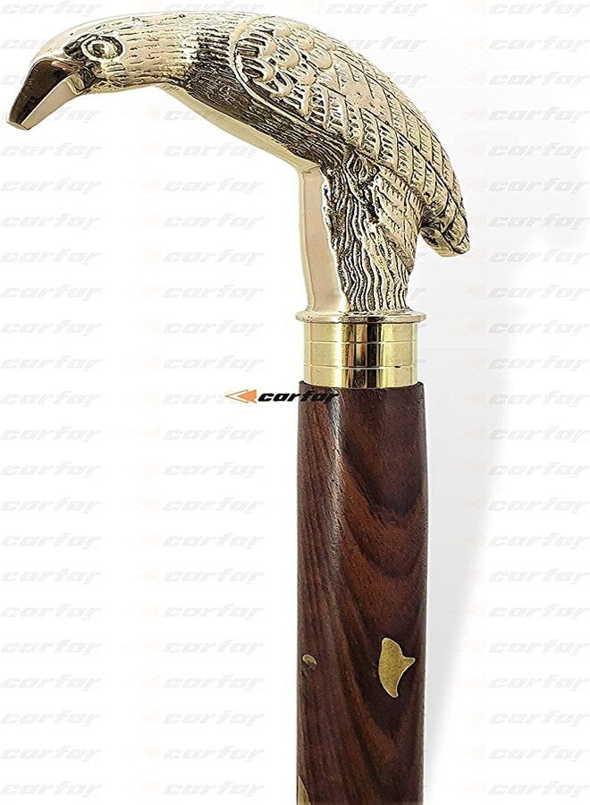 Carfar Walking Hand Cane Stick Designer Handmade Solid Brass Stick for Men & Women Made of Natural Wood and Brass (Gold Raven) - Image 3
