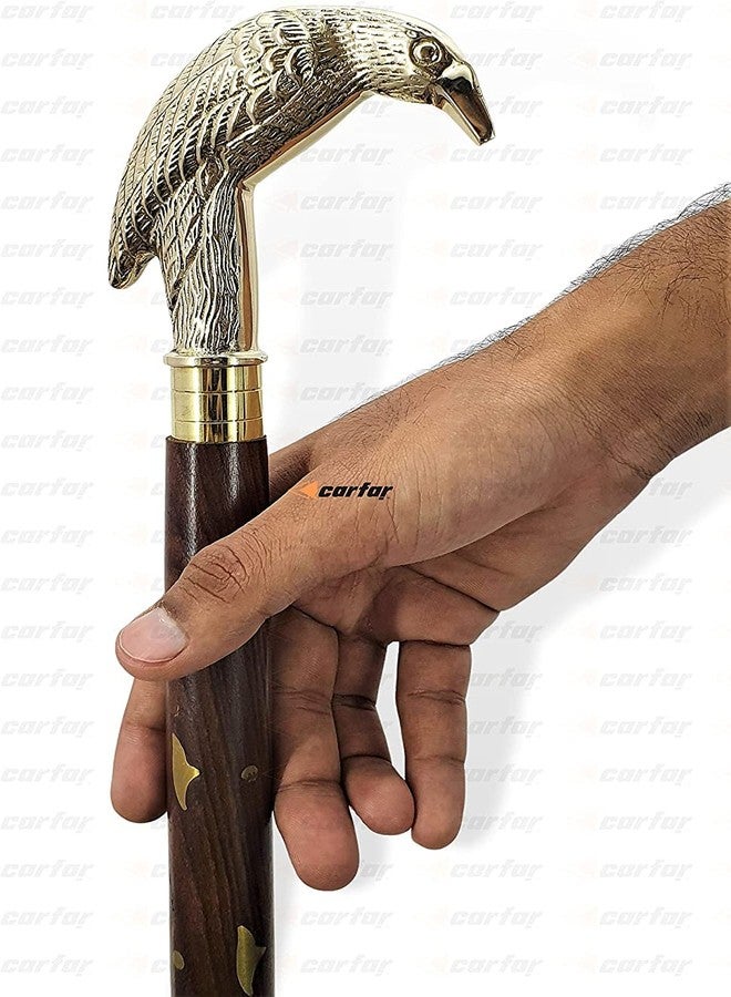 Carfar Walking Hand Cane Stick Designer Handmade Solid Brass Stick for Men & Women Made of Natural Wood and Brass (Gold Raven) - Image 2