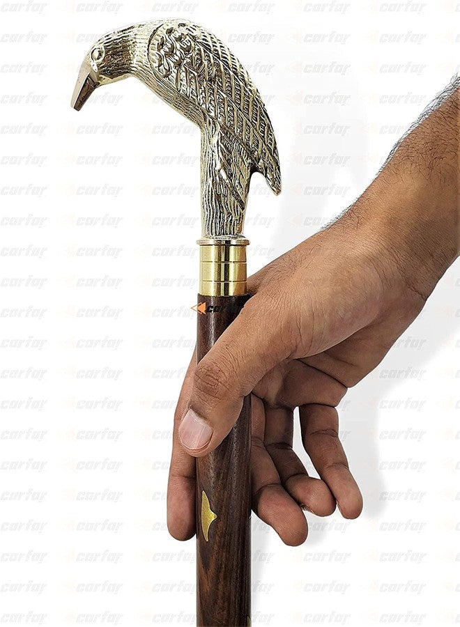 Carfar Walking Hand Cane Stick Designer Handmade Solid Brass Stick for Men & Women Made of Natural Wood and Brass (Gold Raven) - Image 4