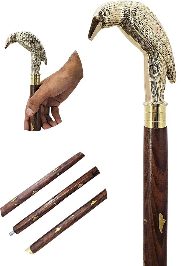 Carfar Walking Hand Cane Stick Designer Handmade Solid Brass Stick for Men & Women Made of Natural Wood and Brass (Gold Raven) - Image 1