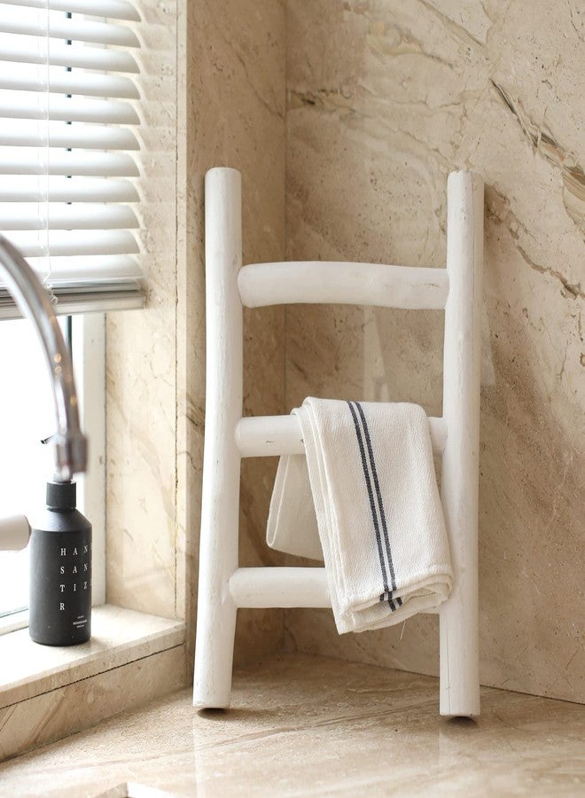 FUIN Fully Assembled Wooden Tea Towel Ladder, Mini Ladder Towel Rack Display Hanger, Small Rustic Farmhouse Tea Towel Stand Holder for Country Bathroom Decor, White - Image 3
