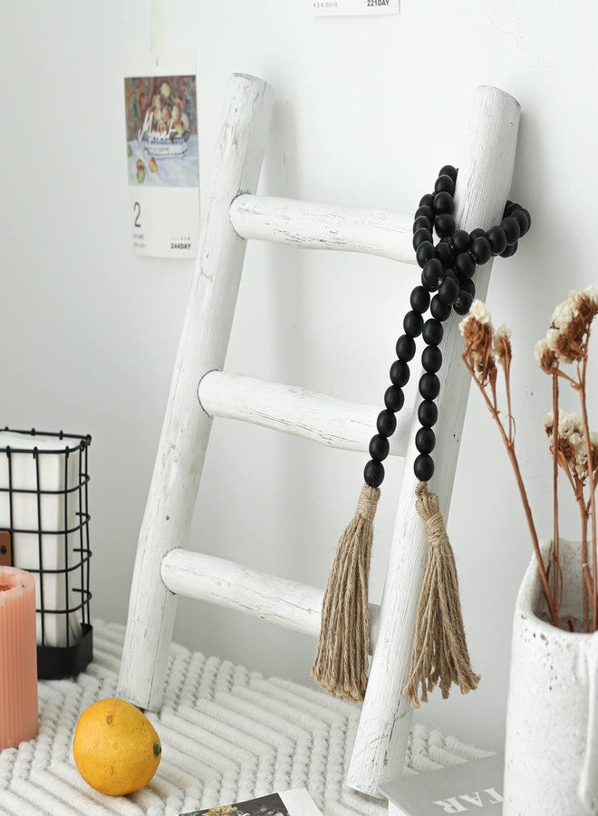 FUIN Fully Assembled Wooden Tea Towel Ladder, Mini Ladder Towel Rack Display Hanger, Small Rustic Farmhouse Tea Towel Stand Holder for Country Bathroom Decor, White - Image 2