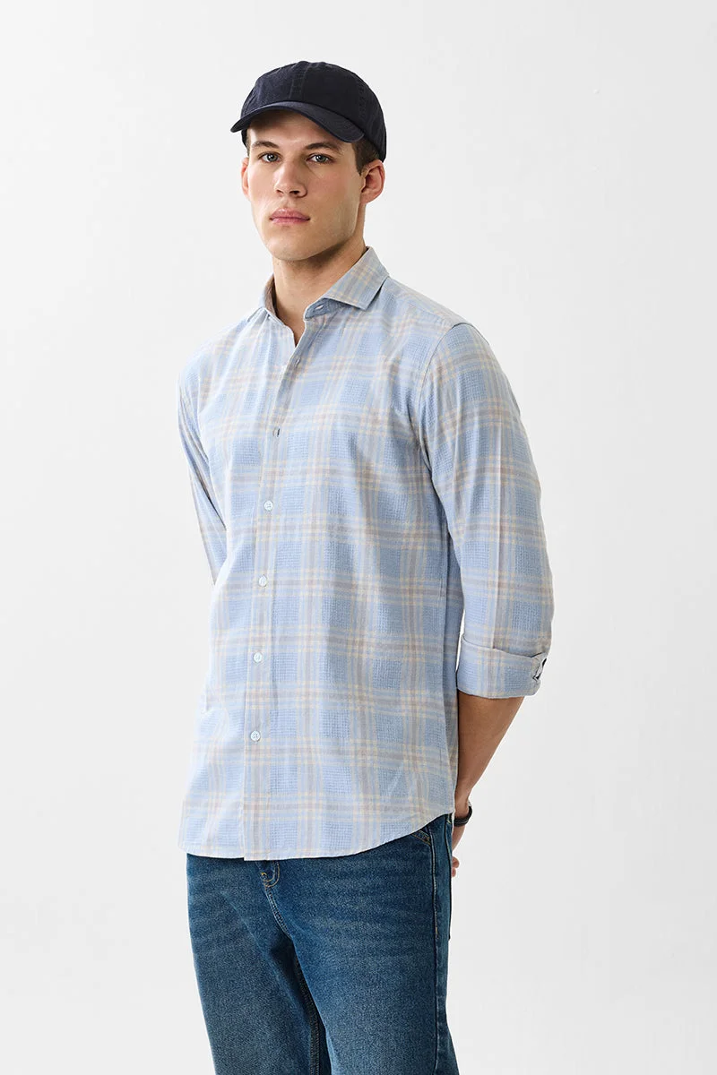 SNITCH Slim Fit Plaid Linen Blend Shirt