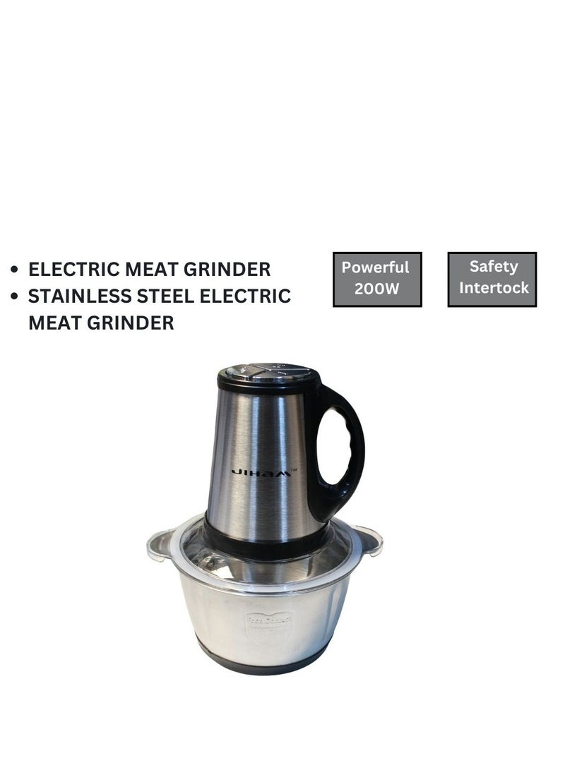 JIHAM Food Chopper 200W 2L Stainless Steel Powerful Multi Food Chopper For Meat double layer four knives Vegetables Fruits And Nuts - Image 3