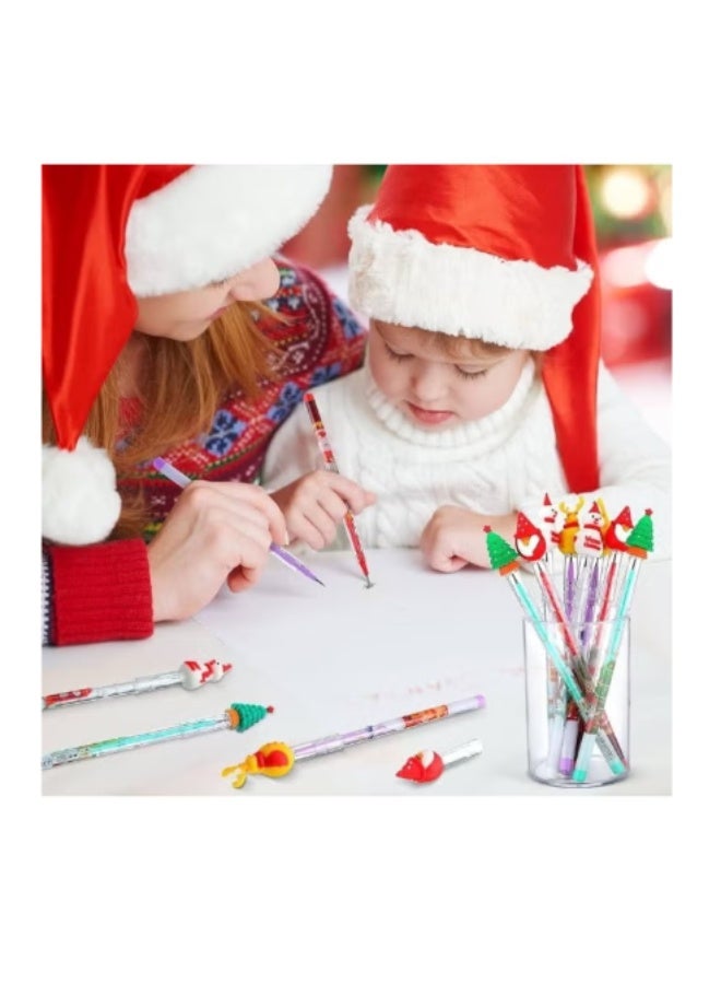 20-Pack Christmas Stackable Pencils (11 Tips Each) - Never-Ending Push-Up Pencils with Caps - Santa, Snowman, & Tree Designs - Ideal for Gifts - Image 3
