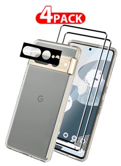 CATANES 4 Packs For Google Pixel 7 Pro TPU Case and 2 Screen Protectors and Camera Lens Protector Clear Anti-Yellowing Transparent Shockproof Protective Phone Case Scratch Resistant Cover  - Image 1