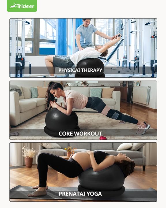 Trideer Trideer Ball Chair Yoga Ball Chair Exercise Ball Chair with Base for Home Office Desk, Stability Ball & Fitness Ball Seat to Relieve Back Pain, Home Gym Workout Ball for Abs, Pregnancy Ball with Pump  - Image 4