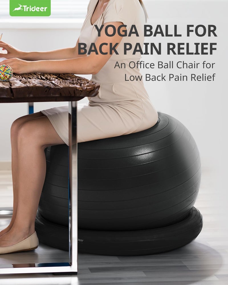 Trideer Trideer Ball Chair Yoga Ball Chair Exercise Ball Chair with Base for Home Office Desk, Stability Ball & Fitness Ball Seat to Relieve Back Pain, Home Gym Workout Ball for Abs, Pregnancy Ball with Pump  - Image 3