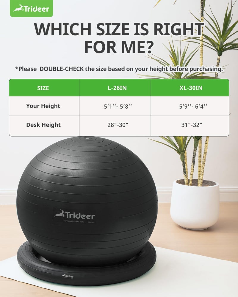 Trideer Trideer Ball Chair Yoga Ball Chair Exercise Ball Chair with Base for Home Office Desk, Stability Ball & Fitness Ball Seat to Relieve Back Pain, Home Gym Workout Ball for Abs, Pregnancy Ball with Pump  - Image 5