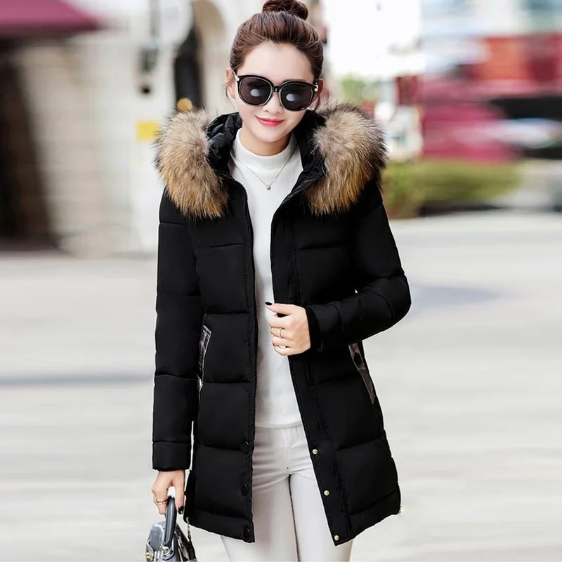 Medium Size Winter Fur Collar Puffer Women's Coat