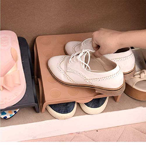 UNIQUE CART Shoe Organizer for Shoe Rack Plastic Shoe Stacker Slotz Space Saver | Double Deck Shoe Holder Adjustable Storage Organiser | Multipurpose Footwear Stand-(Pink,Beige,Blue) Pack of 8 - Image 5