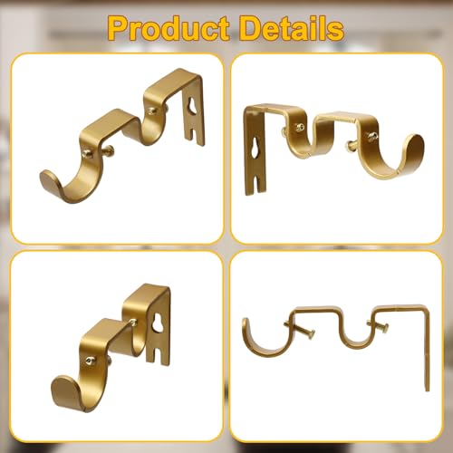 Shonmogar Double Curtain Rod Bracket 2 Pack Metal Curtain Rod Holders for Wall, Double Rod Curtain Bracket Heavy Duty Wall Curtain Rod Brackets for Bedroom Living Room Decor, Gold - Image 3